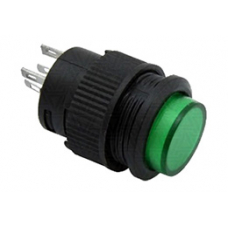 Кнопки круглые, диаметр 13 мм, off-on, c фиксацией и подсветкой, зеленого цвета, R16-503AD-G