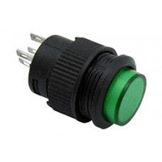 Кнопки круглые, диаметр 13 мм, off-(on), без фиксации, с подсветкой, зеленого цвета, R16-503BD-G