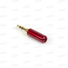 1-065G Разъем аудио 3.5мм "шт" стерео металл "позолоченный" на кабель в мини корпусе красный