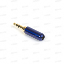 1-065G Разъем аудио 3.5мм "шт" стерео металл "позолоченный" на кабель в мини корпусе синий
