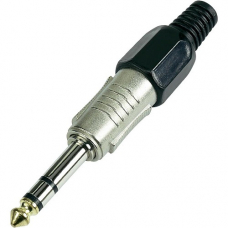 1-119G BK Разъем аудио 6.35мм "шт" стерео металл цанга "позолоченный носик" на кабель, черный