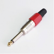 1-119G RD Разъем аудио 6.35мм "шт" стерео металл цанга "позолоченный носик" на кабель, красный
