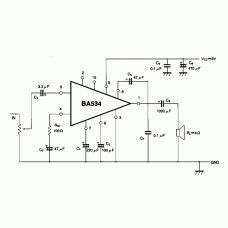 BA534  микросхема аудио усилитель НЧ 2.3W (9V/4OM)  SIP10  ячейка 195