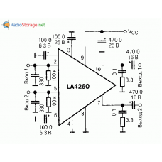  LA4260.  2 канала, 2x2.5Вт 14вольт 8 ом ячейка 100